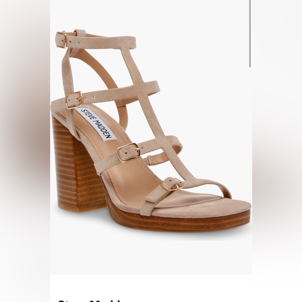 Steve Madden Nude Suede Strappy Block Heel Sandal